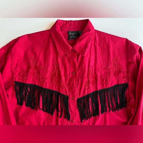 Vintage 90s gordon and james red tassel fringe Western Cowboy Embroidered Shirt - Picture 2 of 12